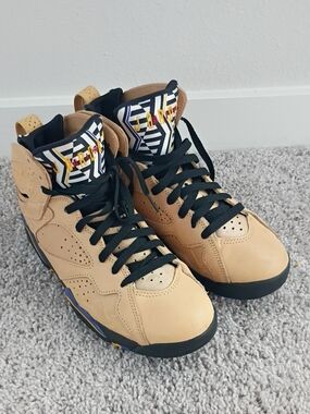 Jordan Tan and Black High-Top Sneakers with Geometric Tongue